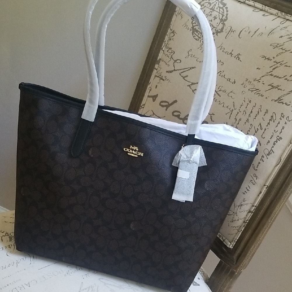 Coach Signature Dark Brown Tote